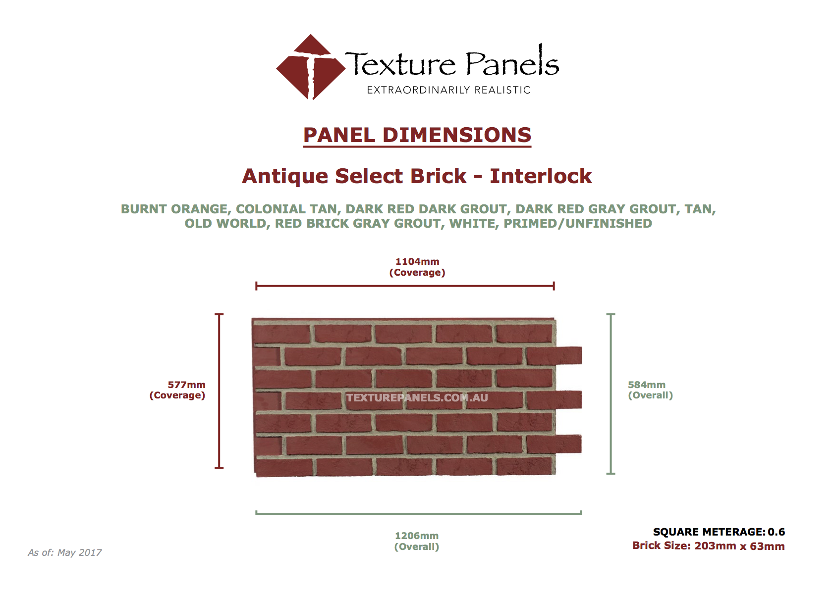 Antique Brick Interlock - Primed/Unfinished Dimensions